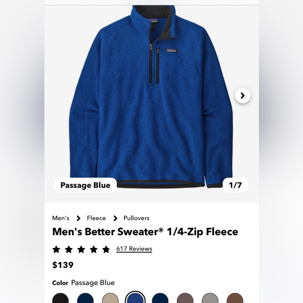 Patagonia Men’s better sweater 1/4 zip